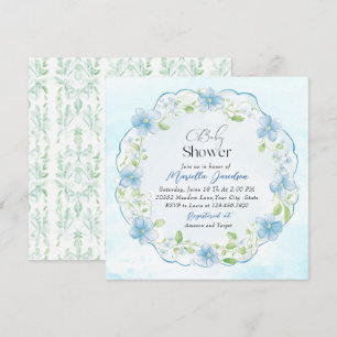 Elegant Watercolor Blue Flowers Baby Shower Invitation