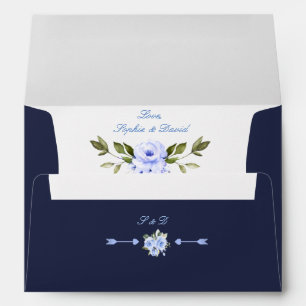 Elegant Watercolor Blue Flowers Frame Wedding Envelope