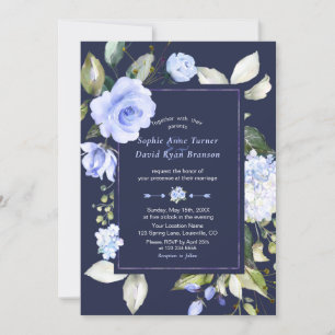 Elegant Watercolor Blue Flowers Wedding Invitation