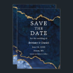 Elegant Watercolor Blue Gold Marble Agate Geode Save The Date<br><div class="desc">Modern Elegant Watercolor Blue and Gold Marble Agate Geode Save The Date Card</div>