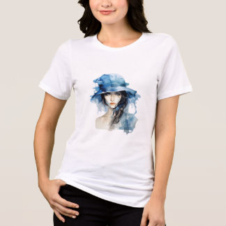 Elegant Watercolor Blue Hat T-Shirt Tri-Blend Shirt