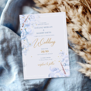 Elegant watercolor blue hyacinth faux gold  invitation