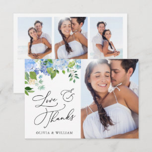 Elegant Watercolor Blue Hydrangea 4 Photo Thank You Card