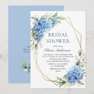 Elegant Watercolor Blue Hydrangea BRIDAL SHOWER Invitation