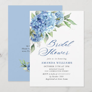Elegant Watercolor Blue Hydrangea BRIDAL SHOWER Invitation
