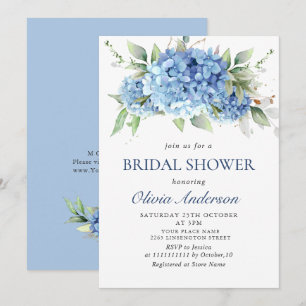 Elegant Watercolor Blue Hydrangea BRIDAL SHOWER Invitation