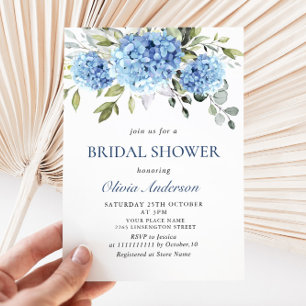 Elegant Watercolor Blue Hydrangea BRIDAL SHOWER Invitation