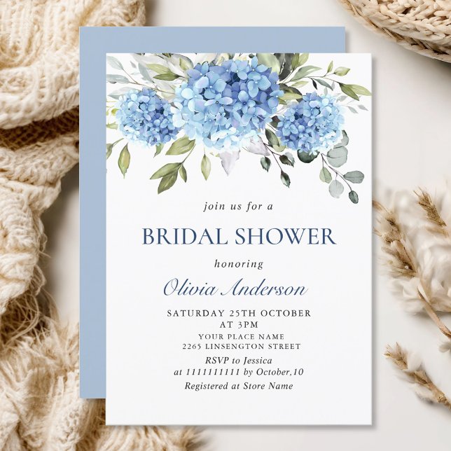Elegant Watercolor Blue Hydrangea BRIDAL SHOWER Invitation (Creator Uploaded)