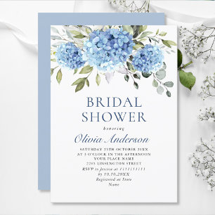 Elegant Watercolor Blue Hydrangea BRIDAL SHOWER Invitation