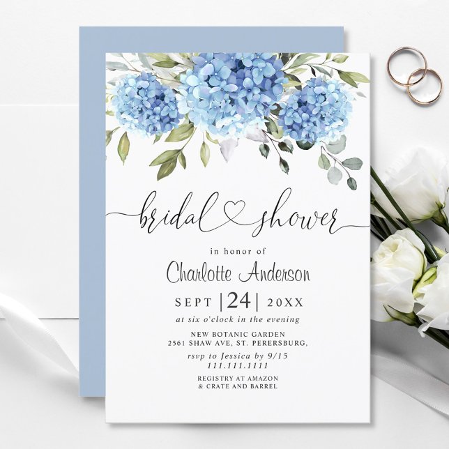 Elegant Watercolor Blue Hydrangea BRIDAL SHOWER Invitation (Creator Uploaded)