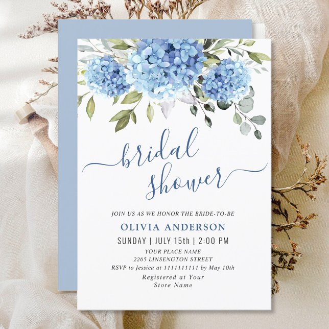 Elegant Watercolor Blue Hydrangea BRIDAL SHOWER Invitation (Creator Uploaded)