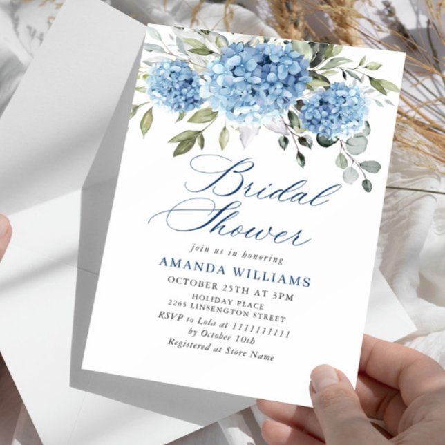 Elegant Watercolor Blue Hydrangea BRIDAL SHOWER Invitation (Creator Uploaded)