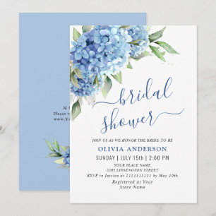 Elegant Watercolor Blue Hydrangea BRIDAL SHOWER Invitation