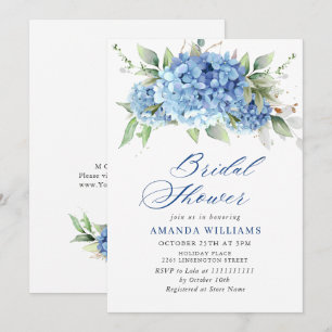 Elegant Watercolor Blue Hydrangea BRIDAL SHOWER Invitation