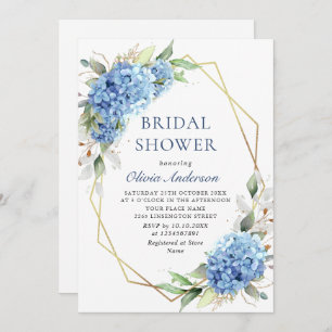 Elegant Watercolor Blue Hydrangea BRIDAL SHOWER Invitation