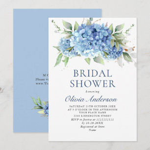 Elegant Watercolor Blue Hydrangea BRIDAL SHOWER Invitation