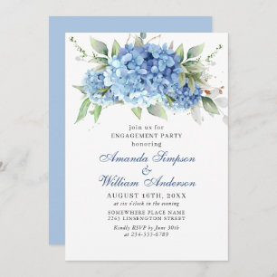 Elegant Watercolor Blue Hydrangea ENGAGEMENT PARTY Invitation