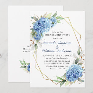 Elegant Watercolor Blue Hydrangea ENGAGEMENT PARTY Invitation