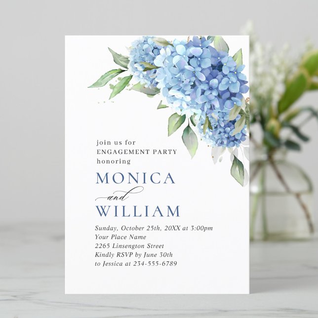 Elegant Watercolor Blue Hydrangea ENGAGEMENT PARTY Invitation (Creator Uploaded)