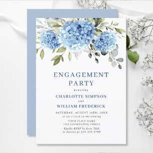 Elegant Watercolor Blue Hydrangea ENGAGEMENT PARTY Invitation