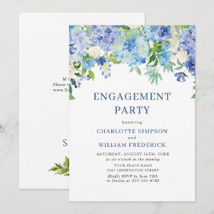 Elegant Watercolor Blue Hydrangea ENGAGEMENT PARTY Invitation