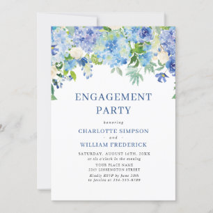 Elegant Watercolor Blue Hydrangea ENGAGEMENT PARTY Invitation