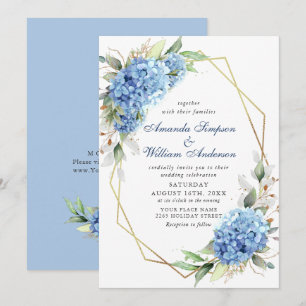 Elegant Watercolor Blue Hydrangea Floral Wedding Invitation