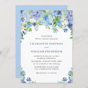 Elegant Watercolor Blue Hydrangea Floral Wedding Invitation