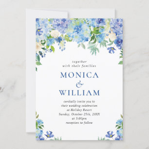 Elegant Watercolor Blue Hydrangea Floral Wedding Invitation