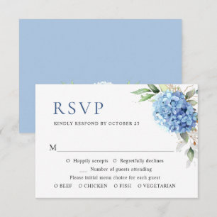 Elegant Watercolor Blue Hydrangea Floral Wedding RSVP Card