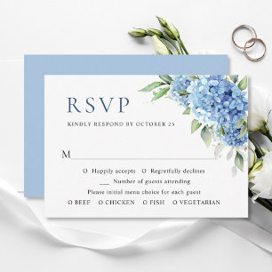 Elegant Watercolor Blue Hydrangea Floral Wedding RSVP Card