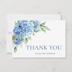 Elegant Watercolor Blue Hydrangea Flowers Simple Thank You Card
