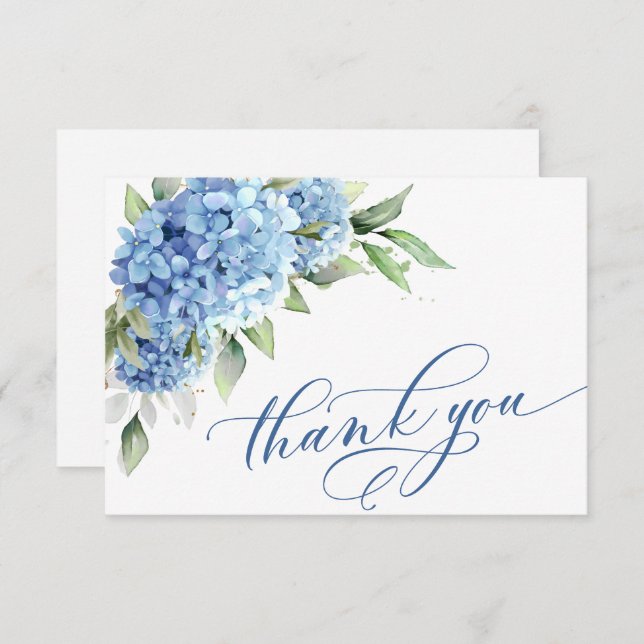 Elegant Watercolor Blue Hydrangea Flowers Simple  Thank You Card (Front/Back)