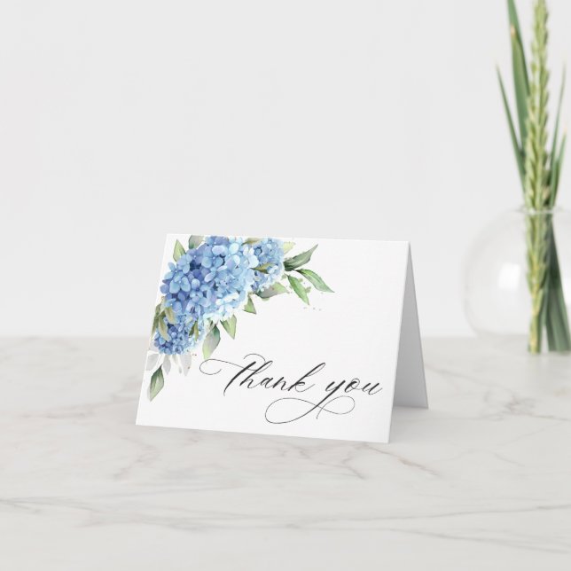 Elegant Watercolor Blue Hydrangea Flowers Simple Thank You Card (Front)