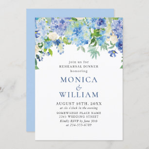 Elegant Watercolor Blue Hydrangea Rehearsal Dinner Invitation