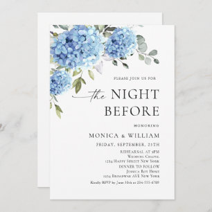 Elegant Watercolor Blue Hydrangea Rehearsal Dinner Invitation