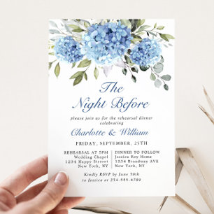 Elegant Watercolor Blue Hydrangea Rehearsal Dinner Invitation