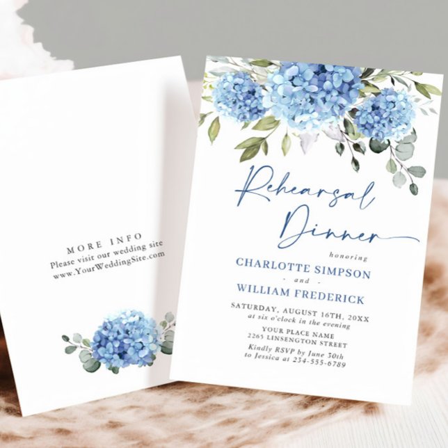 Elegant Watercolor Blue Hydrangea Rehearsal Dinner Invitation (Creator Uploaded)