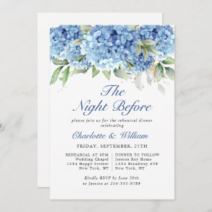 Elegant Watercolor Blue Hydrangea Rehearsal Dinner Invitation