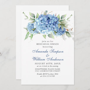 Elegant Watercolor Blue Hydrangea Rehearsal Dinner Invitation
