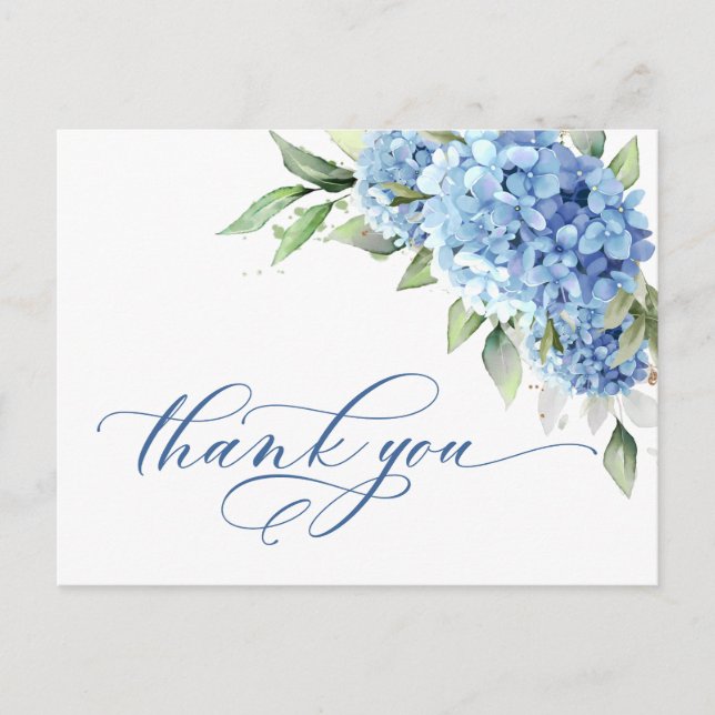 Elegant Watercolor Blue Hydrangea Simple Thank You Postcard (Front)