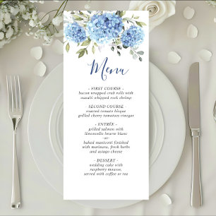 Elegant Watercolor Blue Hydrangea Wedding Menu