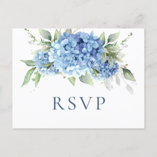 Elegant Watercolor Blue Hydrangea Wedding RSVP Postcard