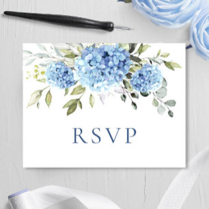 Elegant Watercolor Blue Hydrangea Wedding RSVP Postcard