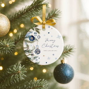 Elegant Watercolor Blue Photo Christmas Ornament