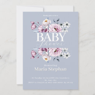 Elegant Watercolor blue pink Floral Baby Shower Invitation