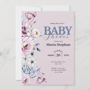 Elegant Watercolor blue pink Floral Baby Shower Invitation