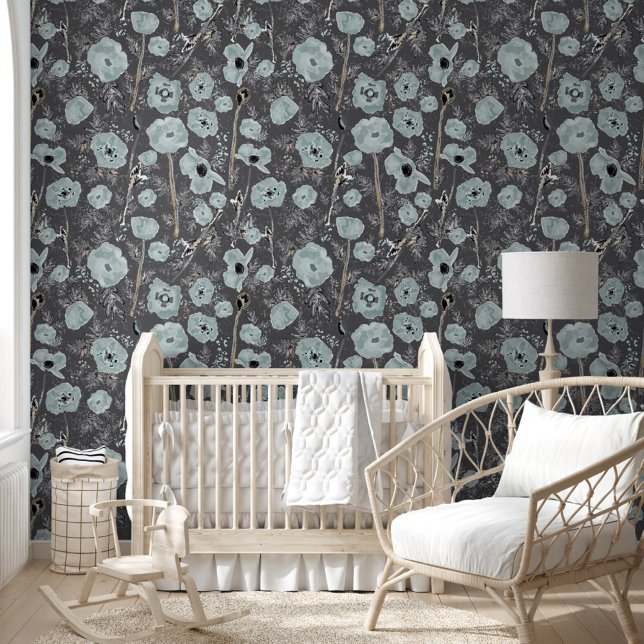 Elegant Watercolor Blue Poppies Pattern Wallpaper (Elegant Watercolor Blue Poppies Pattern Wallpaper
 from Studio Posies.)