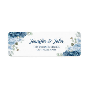 Elegant Watercolor Blue Rose Floral Return Address Label