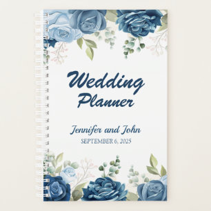 Elegant Watercolor Blue Roses Floral Wedding Planner